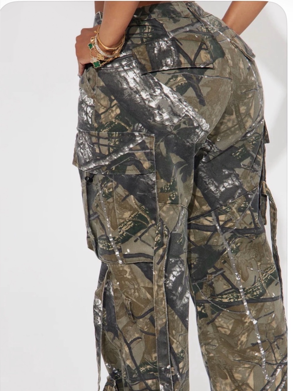Women's Camo Cargo Pants - Olive Green